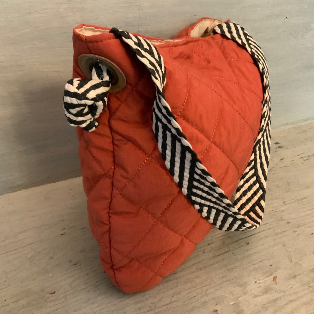 Burnt Orange Diamond Quilted Woven Strap Hobo Shoulder Bag Purse Good Condition - Picture 2 of 6